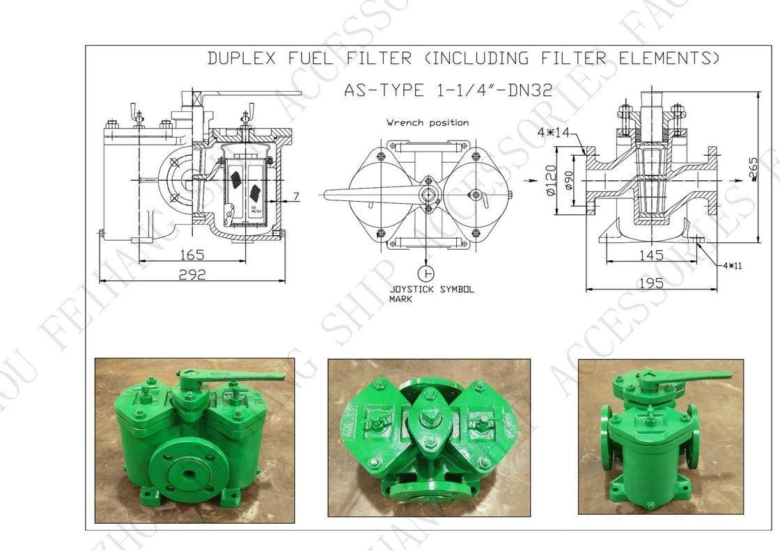 鋳鉄 フレンズドュプレックスオイルフィルター AS32 Cb/T425 燃料転送ポンプのために 鋳鉄ボディにはステンレス鋼のフィールが含まれます