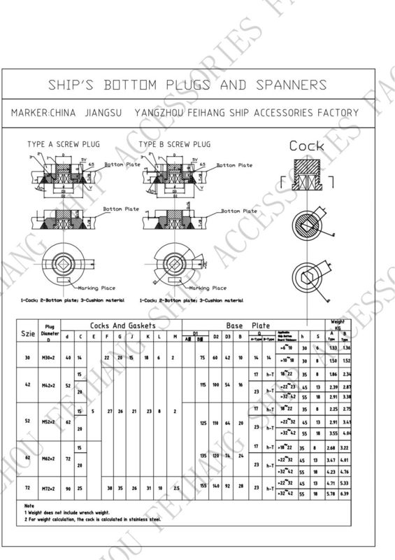 底栓の技術パラメータ AW42-35Nモデル&底栓 BW52-45N CB/T254-1997